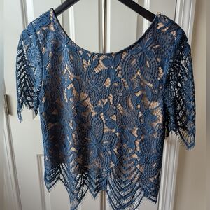 Express Asymmetrical Blue Crop Blouse